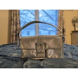 Michael Kors Colby Shoulder Bag Silver Metallic Leather Suede Interior NWT